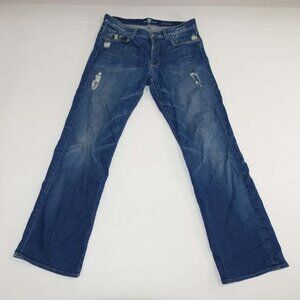 7 For All Mankind Men's Relaxed Fit Jeans Size 32 x 32 Destroyed Blue Button Fly